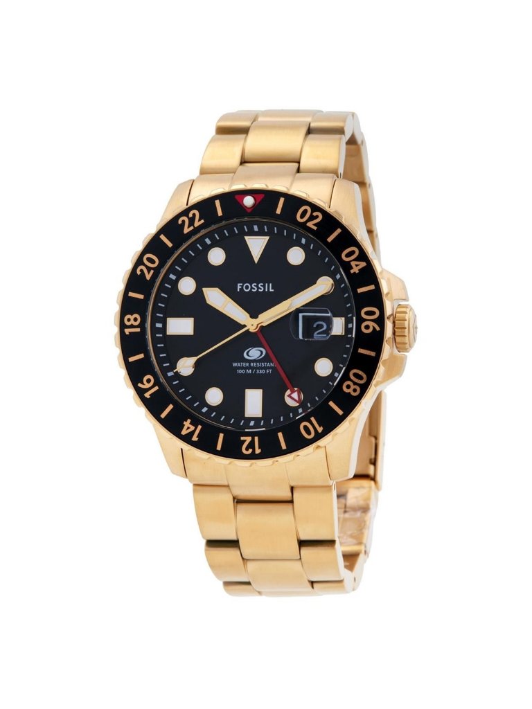 Nwt Fossil Blue Gmt Black Dial Mens Watch
